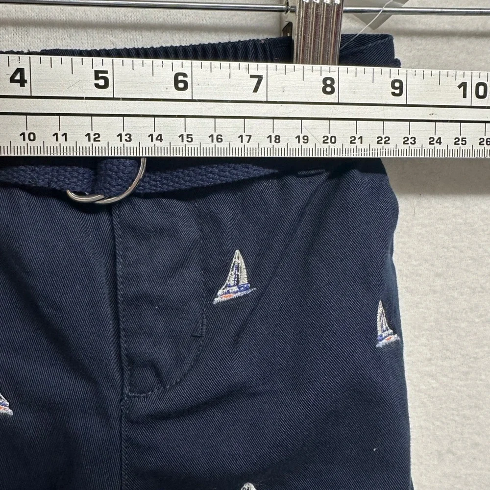 Ralph Lauren Chino Pants Kids 18M Navy Blue Sailboat Embroidered Belted